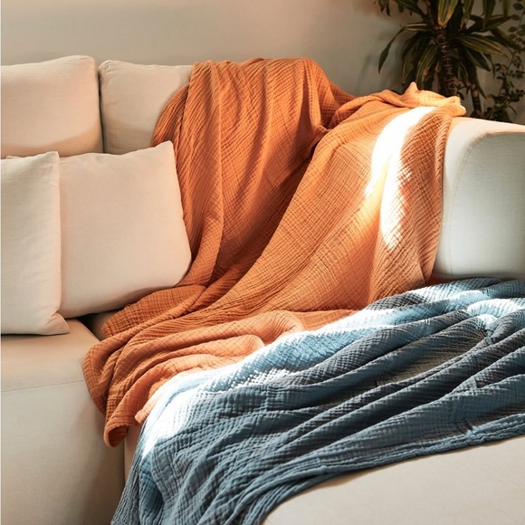 Orange Cotton Throw Blanket - Picture 4 of 4